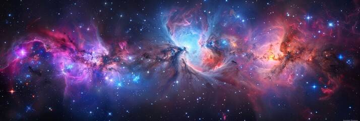 Wall Mural - A cosmic nebula with vivid colors and countless stars, creating a stunning spectacle in the vastness of space