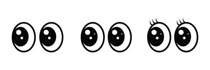 Set of Cute cartoon eyes icon collection. Doodle cartoon eyes symbol. Vector Illustration.