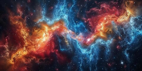Wall Mural - A breathtaking cosmic scene showing a vivid and colorful nebula with stars, symbolizing the vastness and mystery of the universe