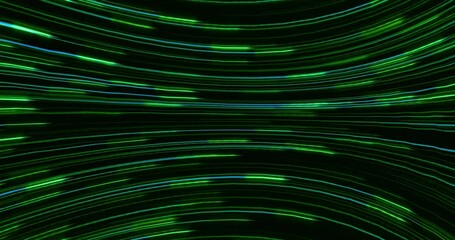 Aufkleber - Creative, neon lights and stripe pattern with green color for digital wallpaper, design or abstract overlay. Illumination, glow and geometric lines with holographic art by dark black background.