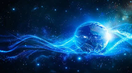 Wall Mural - A blue planet in space with a swirling background.