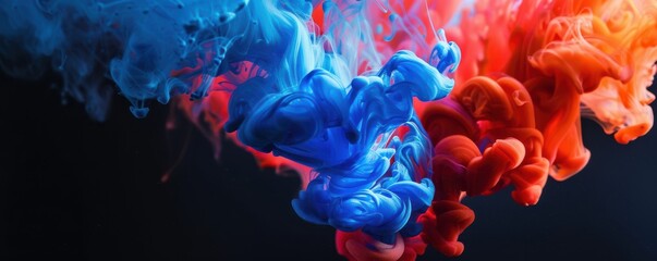 Wall Mural - A painting of a blue and red swirl with a red heart in the middle. The painting has a dreamy, ethereal quality to it. Free copy space for text.