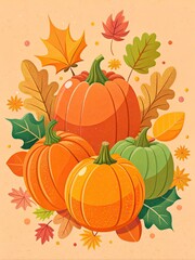 Canvas Print - Pumpkins and autumn leaves in a festive arrangement.