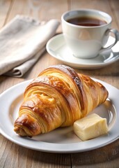 Canvas Print - Croissant and coffee on a white plate.