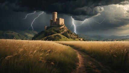 Wall Mural - Beautiful summer wallpaper cereals, castle and storm