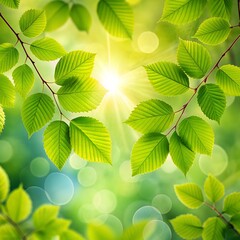 Spring background, green tree leaves on blurred background