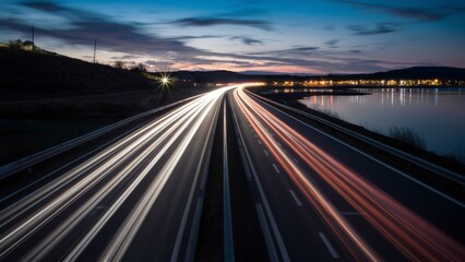 Canvas Print - A highway with cars driving on it at night, AI