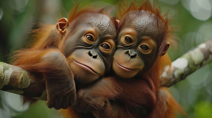 Wall Mural -  young orangutans posing 