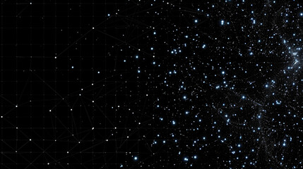 Abstract geometry astronomy stars and particles  in space cosmos on dark black minimalistic presentation texture background. Science concept