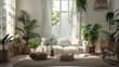 © Joel - modern living room with plants, Light living room with green houseplants and furniture