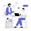 © vectorhot - Business webinar, Virtual training conference concept. People Meeting Online. Vector illustration with line people for web design.