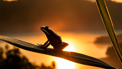 Backlit frog silhouette