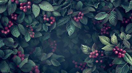 Wall Mural - A close up of a bush with many red berries