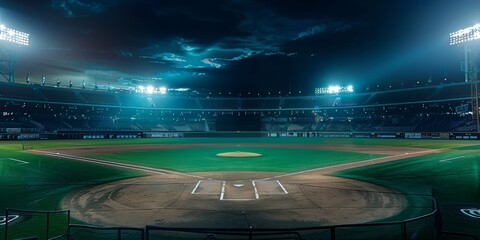Wall Mural - Professional baseball grand arena in night . 