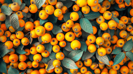 Wall Mural - A bunch of oranges and green leaves