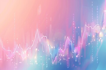 Financial chart analysis with uptrend line on pastel colored background for stock market trends