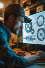 Poster - Male Developer Working on Manufacturing Software in a Factory Setting