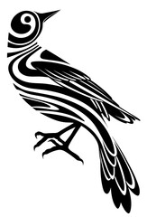 Wall Mural - Abstract black and white bird. Line clipart with magpie. Monochrome logo with jay bird.