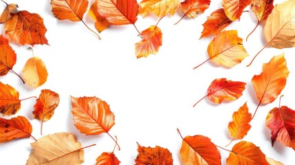 Poster - Frame of autumn leaves on a white background, isolated.