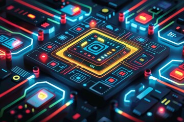 Sticker - AI circuit board with glowing lights, artificial intelligence, advanced tech, digital electronics, high tech components, futuristic AI design