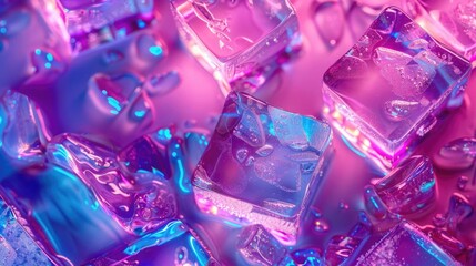 Poster - Neon liquid with ice cubes, seen from a top perspective.