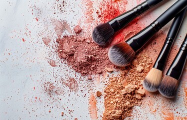 Makeup Brushes and Powder on White Surface