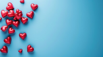 Poster - Valentine s Day concept with red hearts on a blue background and text space