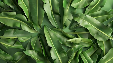 Wall Mural - Green ribbed plantain, green background with lovely flowers, 3D render