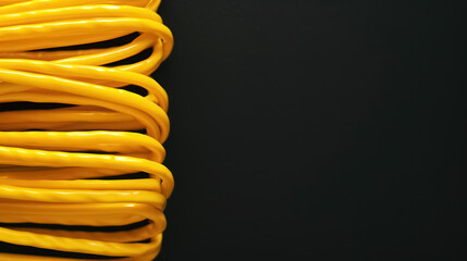 Wall Mural - sleek yellow cables organized on black surface for modern design