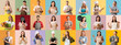 © Pixel-Shot - Group of people wearing aprons on color background