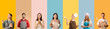© Pixel-Shot - Set of happy people wearing aprons on color background