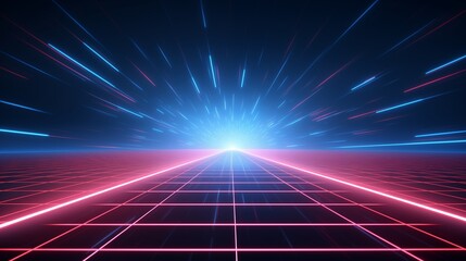 Sticker - Retro Futuristic Neon Grid Horizon with Glowing Laser Lines