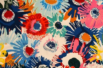 A textile design with a burst of bright colors that mimic a summer festival