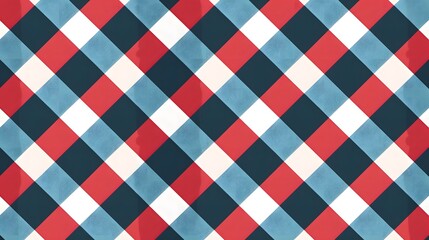 Wall Mural - Red Gingham Style Pattern Tile Blue white gingham cloth vector. Checkered tablecloth pattern. Traditional plaid seamless vector texture. Gingham plaid pattern.