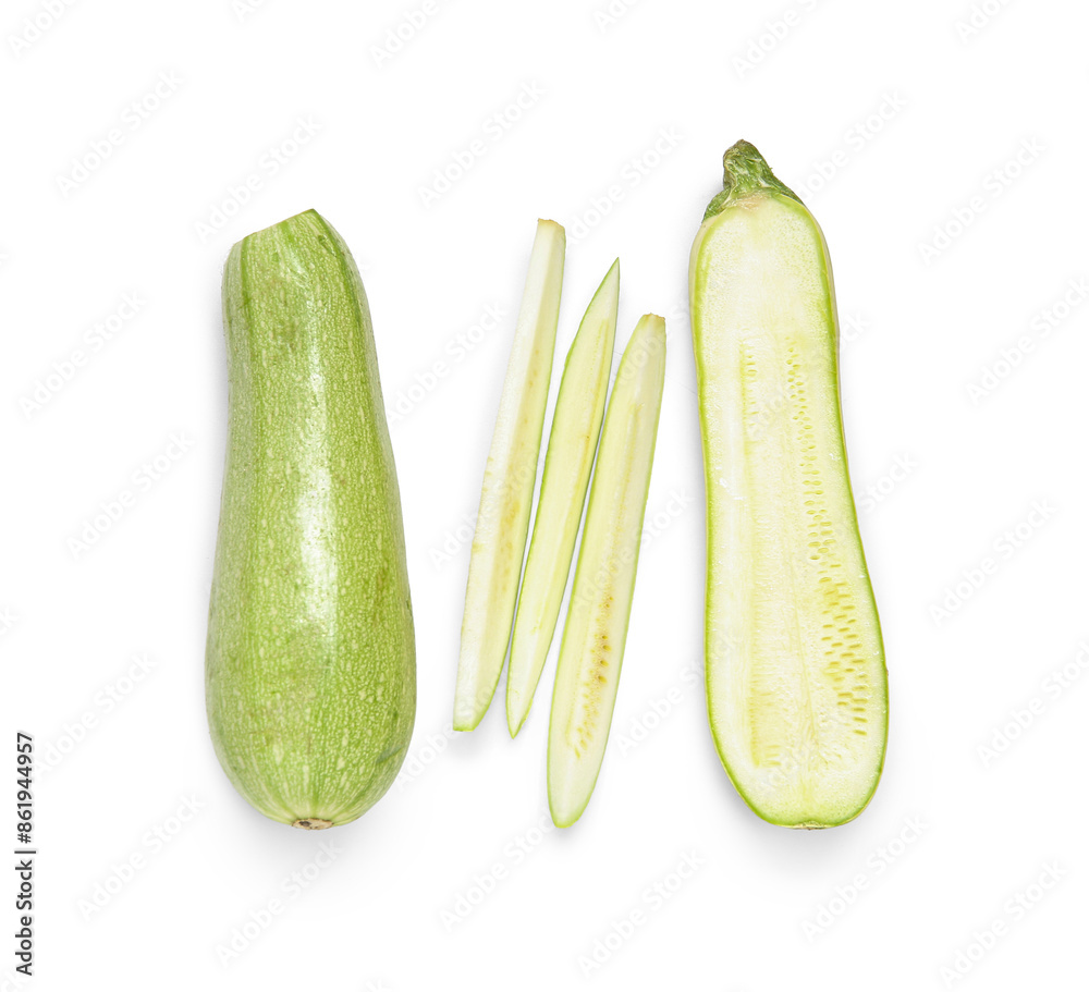 Fresh green zucchini on white background