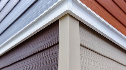 Wall Mural - detailed view of a corner where two different colored vinyl sidings meet, illustrating installation techniques and color contrast