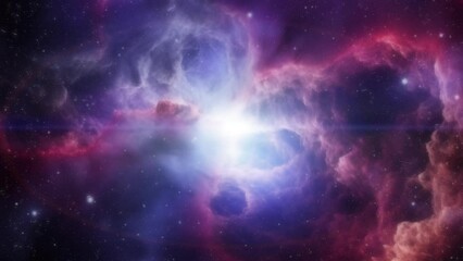 Wall Mural - Fantasy space background with a nebula in purple tones and a star in the center.