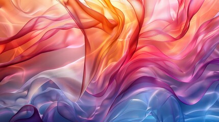 Wall Mural - Vibrant abstract artwork featuring swirling gradients and smooth waves in shades of pink, orange, and blue.
