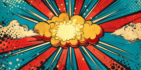 Wall Mural - VIntage retro comics boom explosion crash bang cover book design with light and dots. Can be used for decoration or graphics. Graphic Art. Vector. Illustration