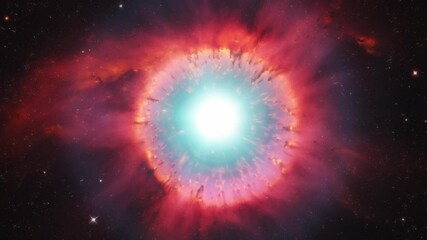 Wall Mural - Cosmic red nebula in the shape of a circle, in the center of which is a bright star.