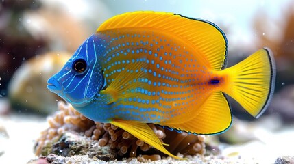 Wall Mural - Vibrant Blue and Yellow Fish in a Coral Reef
