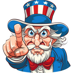 Wall Mural - cartoon illustration of Uncle Sam with Independence day, 4th of july, American flag, clip art, transparent background