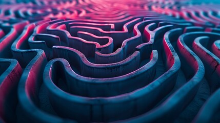 A blue and red maze with a purple line