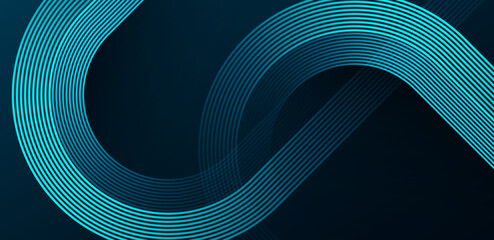 Fototapete - Dark blue abstract background with blue glowing geometric lines. Modern shiny blue diagonal rounded lines pattern. Futuristic technology concept. Vector illustration