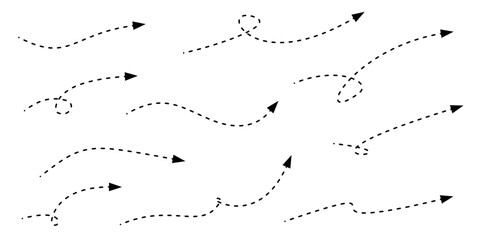 Wall Mural - set of zigzag dashed line arrows, isolated on a white background - simple black arrows with curves