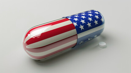 Wall Mural - A pill with the American flag on it, medicine from the United States, USA