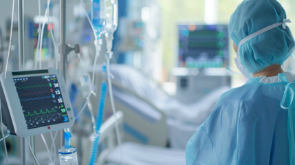 Canvas Print - A doctor is standing in front of a monitor that shows a patient's heart rate