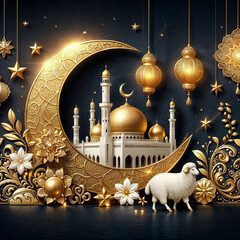 Wall Mural - golden mosque in night