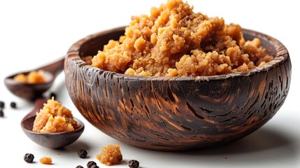 Wall Mural - Close-Up of Brown Sugar in Wooden Bowl