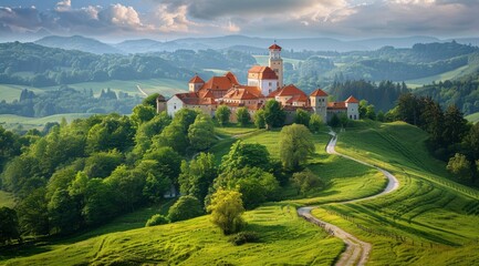 Wall Mural - Two Ancient Castles Nestled in Lush Green Hills of Slovenia